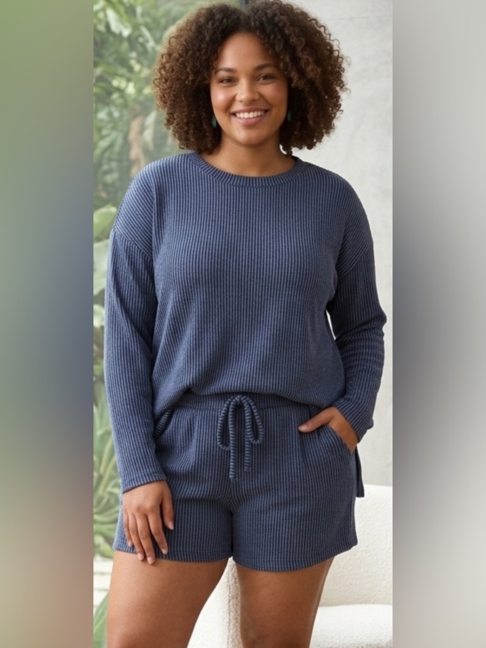 Zenana Outfitters Ribbed Top and Short set in Slate Blue